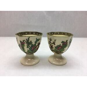 VINTAGE Coalport CHINA Indian SUMMER Pattern SET OF 2 Egg CUPS Inside BORDER